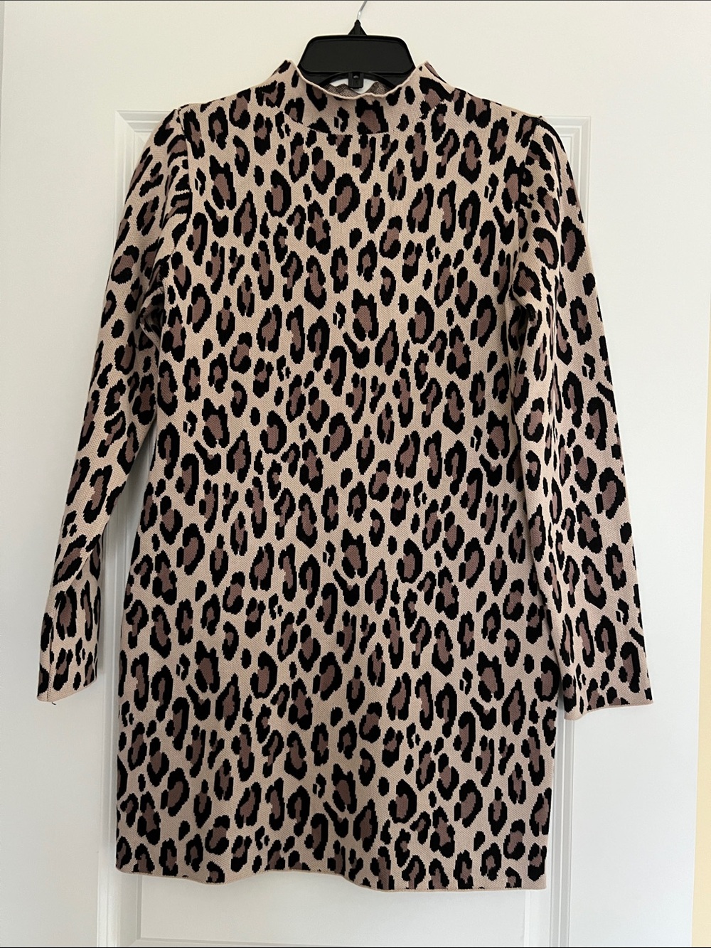 Leopard Mock Neck Long Sleeve Mini Dress